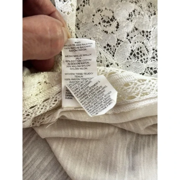 Lucky Brand XS Lace Boho Peasant Top Cream Crochet‎ Romantic Festival Blouse - Picture 6 of 8